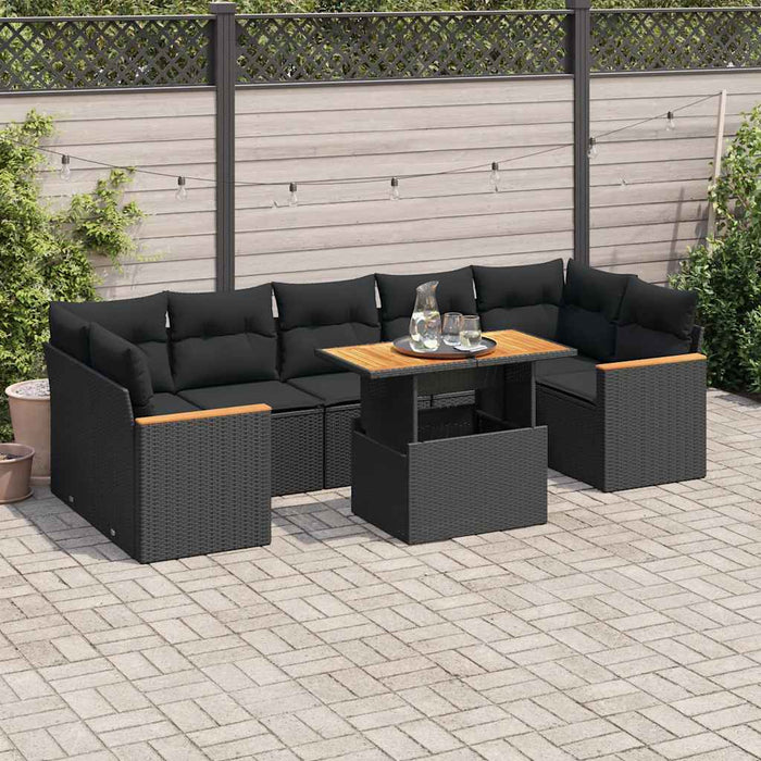 Set mobilier grădină perne 8 piese negru, poliratan/lemn acacia - WALTI WALTI