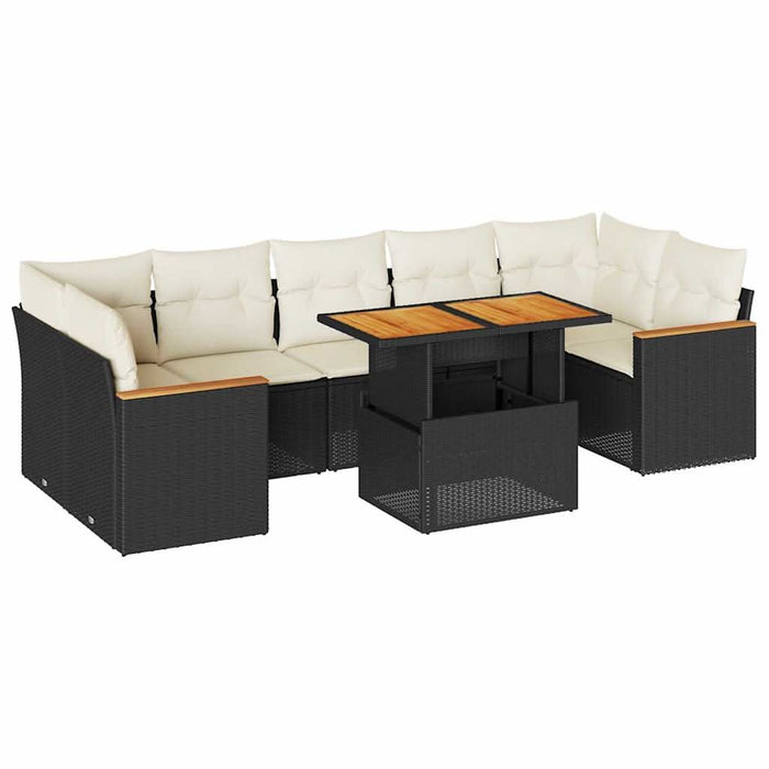 Set canapele grădină perne 7 piese negru, poliratan/lemn acacia - WALTI WALTI
