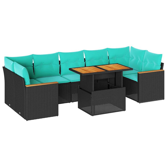 Set mobilier de grădină cu perne, 8 piese, negru, poliratan - WALTI WALTI