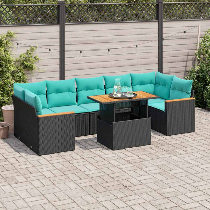 Set mobilier de grădină cu perne, 8 piese, negru, poliratan - WALTI WALTI