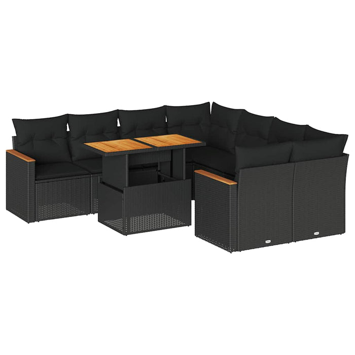 Set mobilier grădină perne 9 piese negru poliratan/lemn acacia - WALTI WALTI