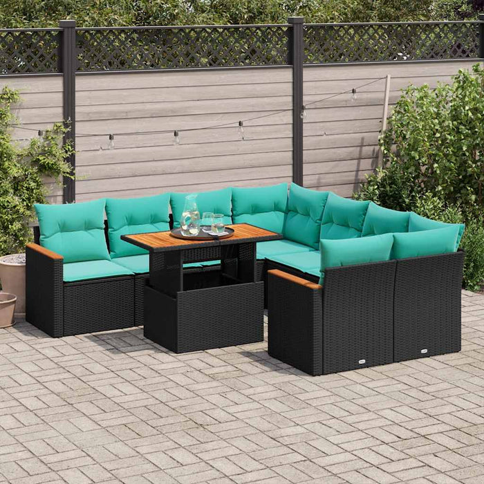 Set mobilier de grădină cu perne, 9 piese, negru, poliratan - WALTI WALTI