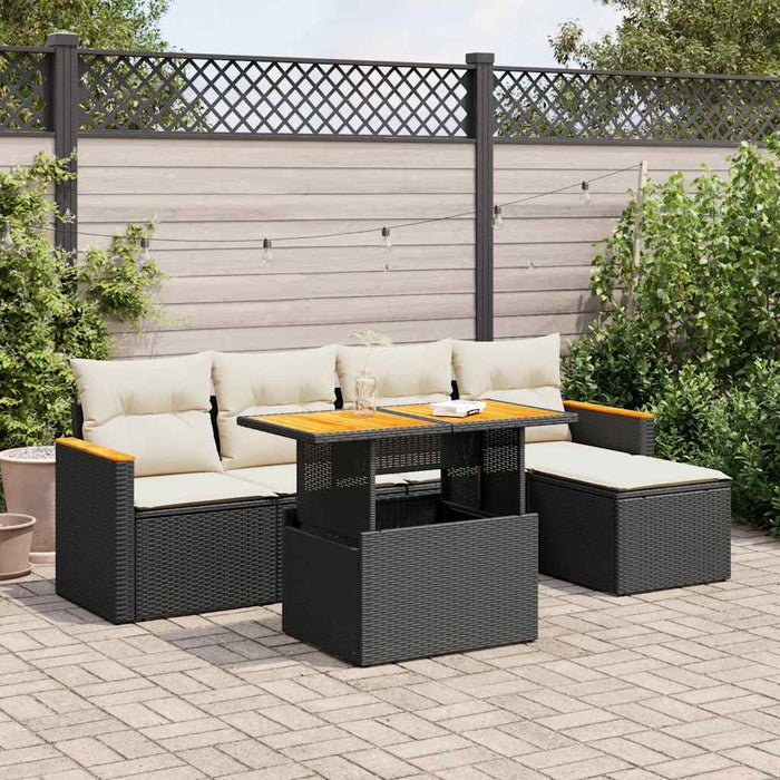 Set mobilier grădină perne 6 piese negru poliratan/lemn acacia - WALTI WALTI
