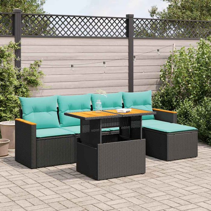 Set mobilier de grădină cu perne, 6 piese, negru, poliratan WALTI