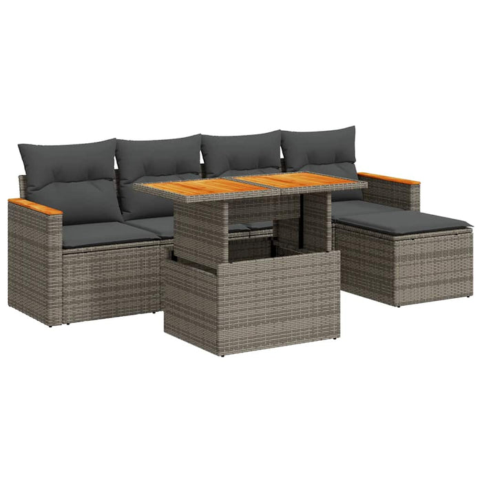 Set mobilier grădină cu perne 6 piese gri poliratan/lemn acacia - WALTI WALTI