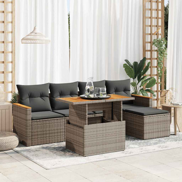 Set mobilier grădină cu perne 6 piese gri poliratan/lemn acacia - WALTI WALTI