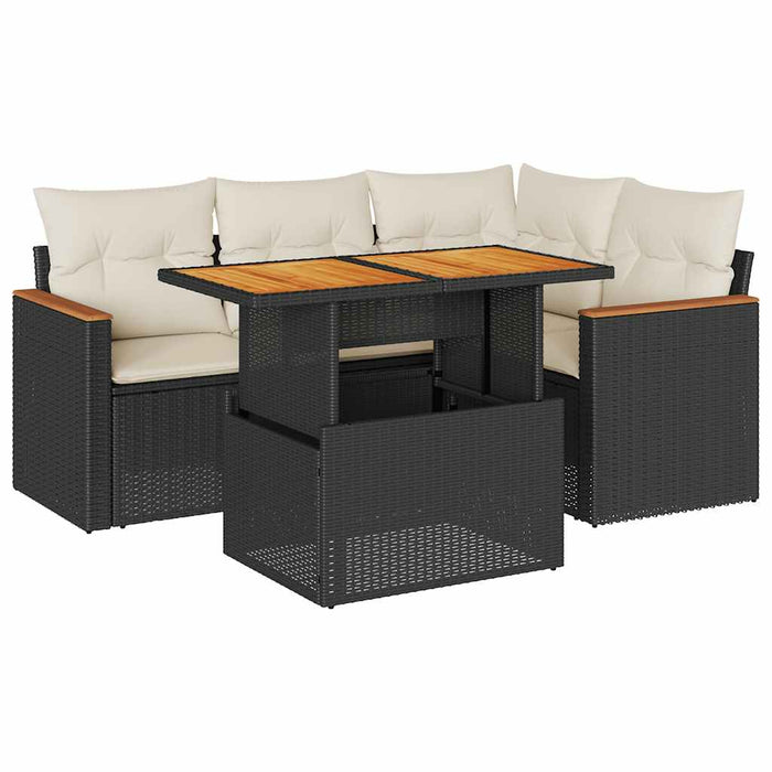 Set mobilier de grădină cu perne, 5 piese,poliratan/lemn acacia WALTI