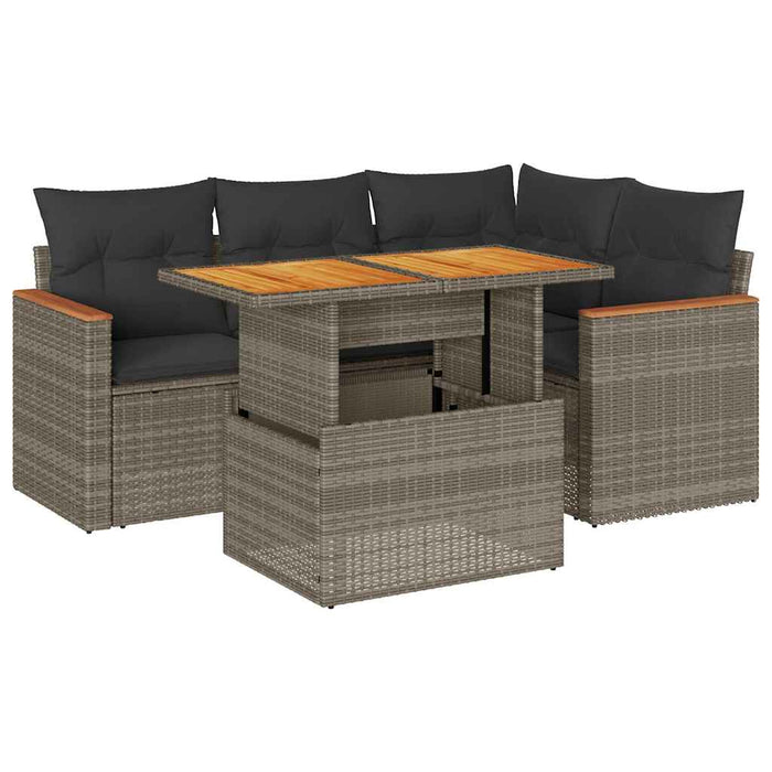 Set canapea de grădină cu perne, 5 piese, poliratan/lemn acacia - WALTI WALTI