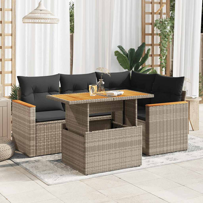 Set canapea de grădină cu perne, 5 piese, poliratan/lemn acacia - WALTI WALTI