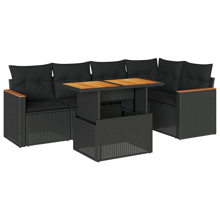 Set mobilier grădină perne 6 piese negru poliratan/lemn acacia - WALTI WALTI