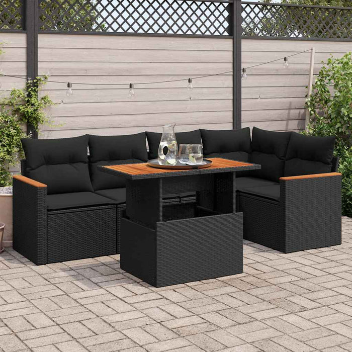Set mobilier grădină perne 6 piese negru poliratan/lemn acacia - WALTI WALTI