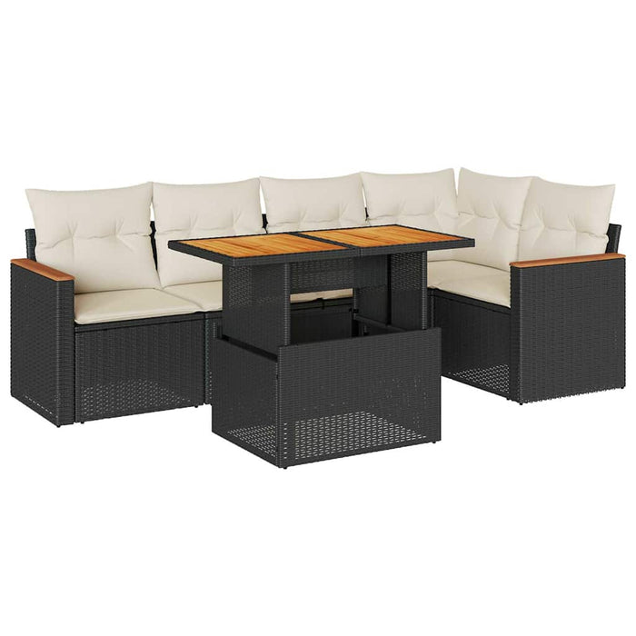 Set mobilier grădină perne 6 piese negru poliratan/lemn acacia - WALTI WALTI
