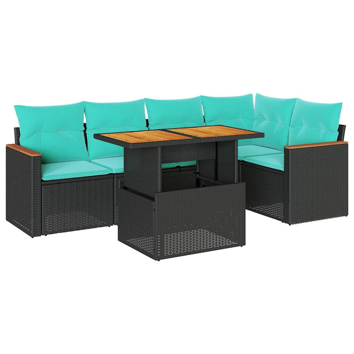 Set mobilier de grădină cu perne, 6 piese, negru, poliratan WALTI