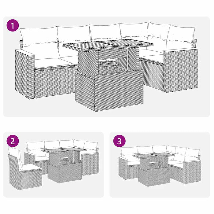 Set mobilier de grădină cu perne, 6 piese, negru, poliratan WALTI