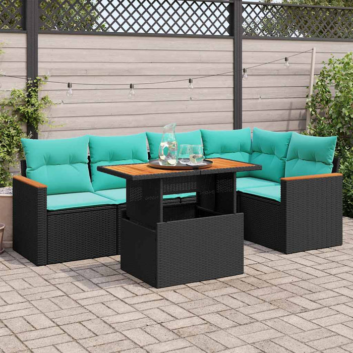 Set mobilier de grădină cu perne, 6 piese, negru, poliratan WALTI