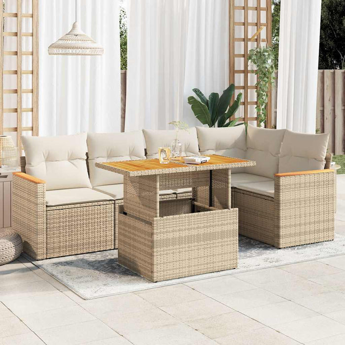 Set canapele grădină cu perne 6 piese bej poliratan/lemn acacia WALTI