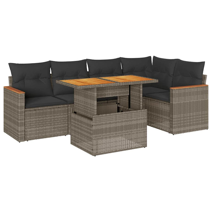 Set mobilier grădină cu perne 6 piese gri poliratan/lemn acacia - WALTI WALTI