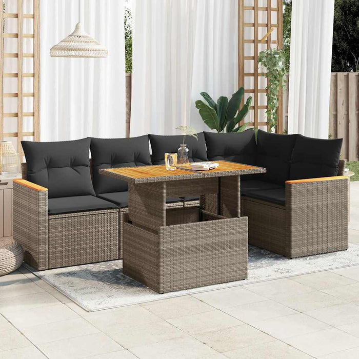 Set mobilier grădină cu perne 6 piese gri poliratan/lemn acacia - WALTI WALTI