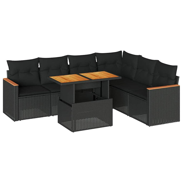 Set canapele grădină perne 7 piese negru, poliratan/lemn acacia - WALTI WALTI