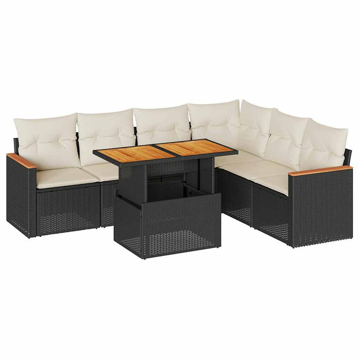 Set canapele grădină perne 7 piese negru, poliratan/lemn acacia - WALTI WALTI