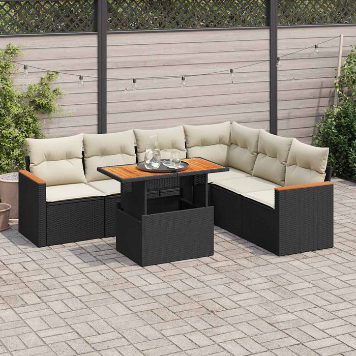 Set canapele grădină perne 7 piese negru, poliratan/lemn acacia - WALTI WALTI