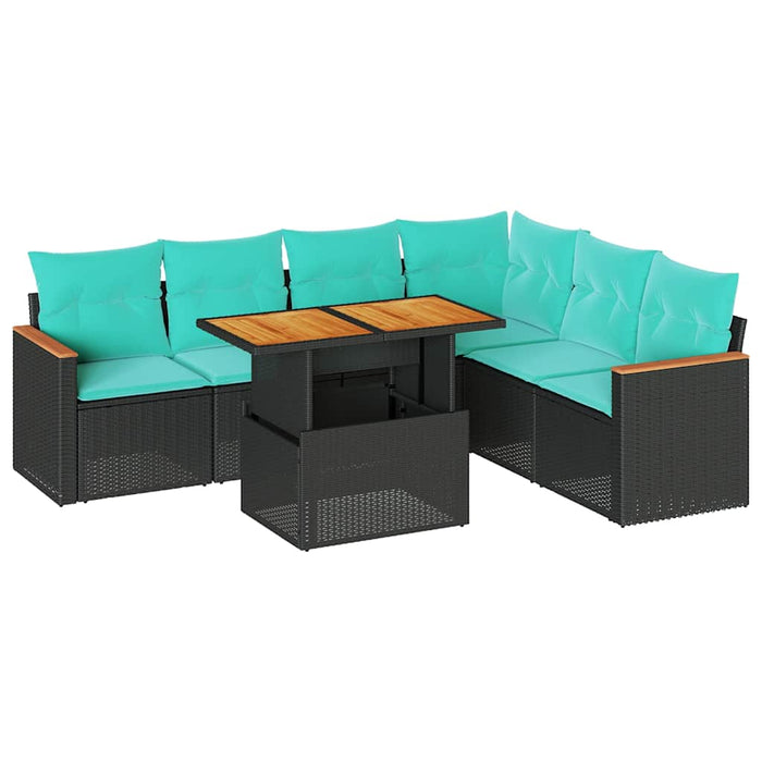 Set canapele de grădină cu perne, 7 piese, negru, poliratan - WALTI WALTI