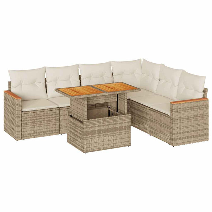 Set canapele grădină cu perne 7 piese bej poliratan/lemn acacia WALTI