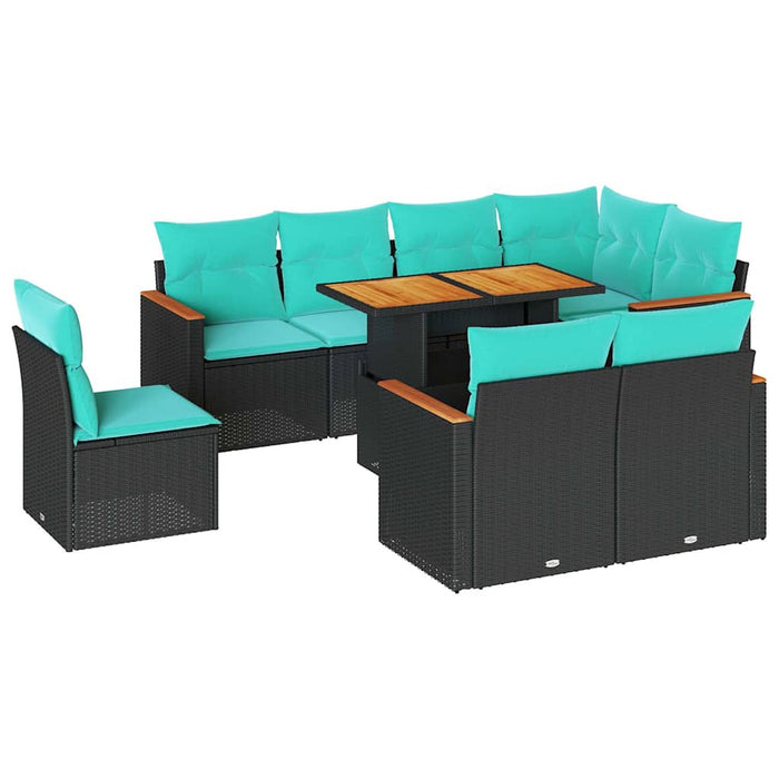 Set mobilier de grădină cu perne, 9 piese, negru, poliratan - WALTI WALTI