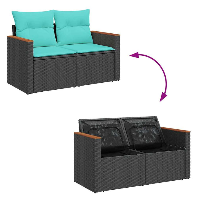 Set mobilier de grădină cu perne, 9 piese, negru, poliratan - WALTI WALTI
