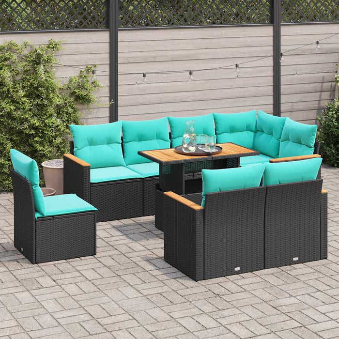 Set mobilier de grădină cu perne, 9 piese, negru, poliratan - WALTI WALTI