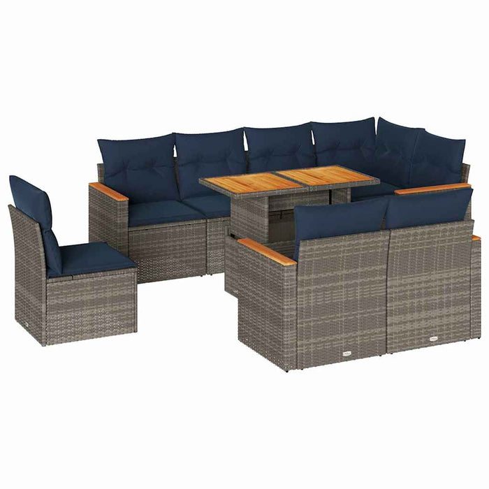 Set canapele de grădină, 9 piese, cu perne, gri, poliratan WALTI