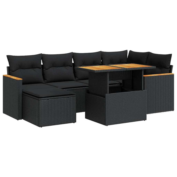 Set canapele grădină perne 7 piese negru, poliratan/lemn acacia - WALTI WALTI