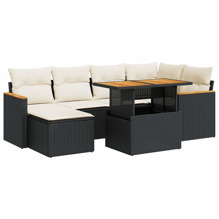 Set canapele grădină perne 7 piese negru, poliratan/lemn acacia - WALTI WALTI