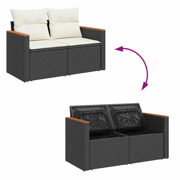 Set canapele grădină perne 7 piese negru, poliratan/lemn acacia - WALTI WALTI