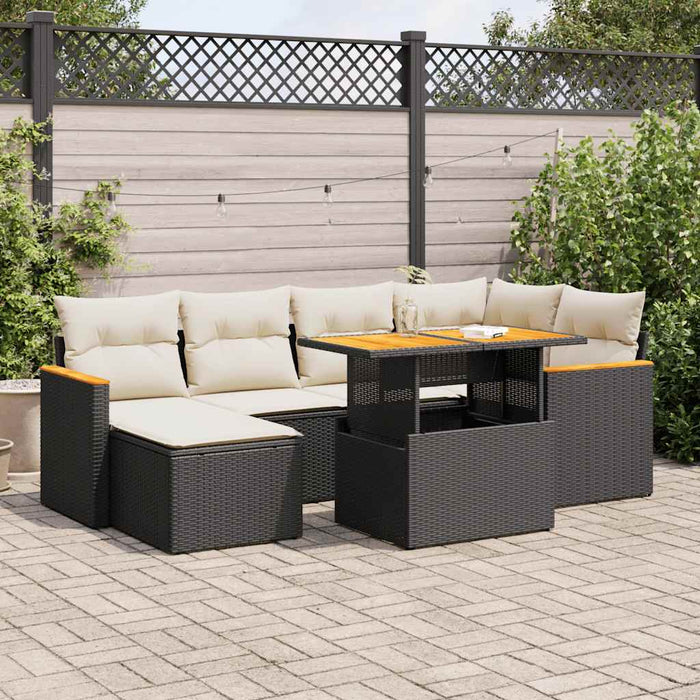 Set canapele grădină perne 7 piese negru, poliratan/lemn acacia - WALTI WALTI