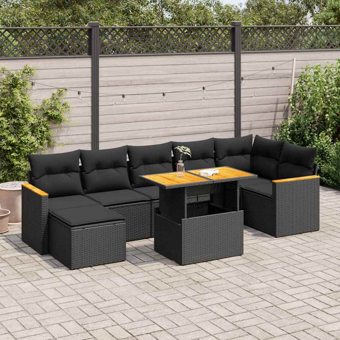 Set mobilier grădină perne 8 piese negru, poliratan/lemn acacia - WALTI WALTI