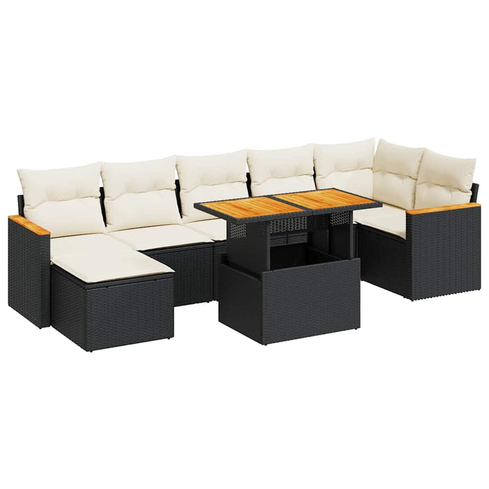 Set mobilier grădină perne 8 piese negru, poliratan/lemn acacia - WALTI WALTI