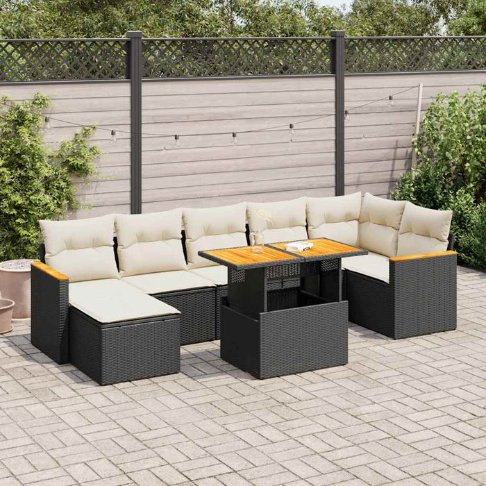 Set mobilier grădină perne 8 piese negru, poliratan/lemn acacia - WALTI WALTI