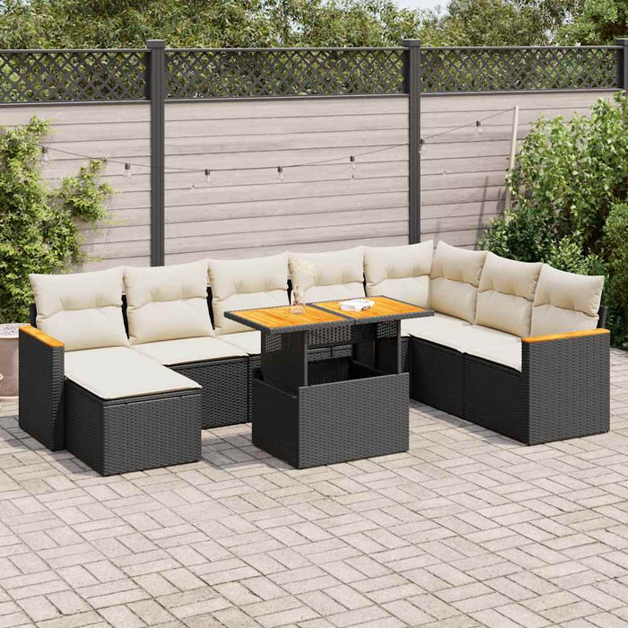 Set mobilier grădină perne 9 piese negru poliratan/lemn acacia - WALTI WALTI