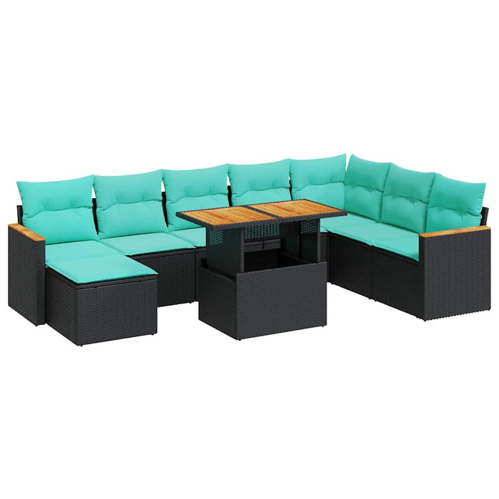 Set mobilier de grădină cu perne, 9 piese, negru, poliratan - WALTI WALTI