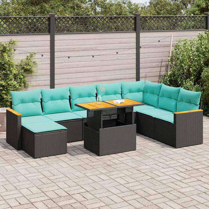 Set mobilier de grădină cu perne, 9 piese, negru, poliratan - WALTI WALTI