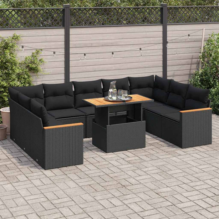 Set canapele de grădină cu perne, 10 piese, negru, poliratan - WALTI WALTI
