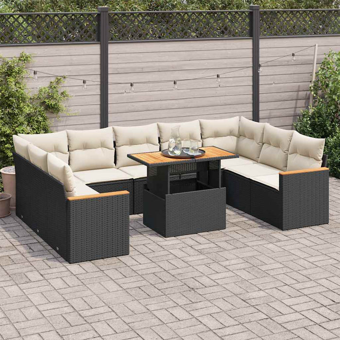 Set canapele de grădină cu perne, 10 piese, negru, poliratan - WALTI WALTI