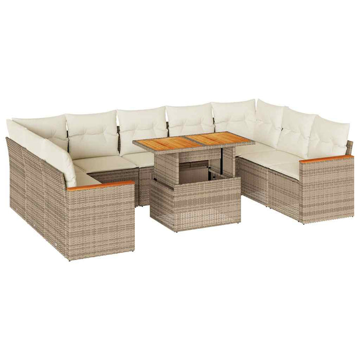 Set canapele de grădină cu perne, 10 piese, bej, poliratan WALTI