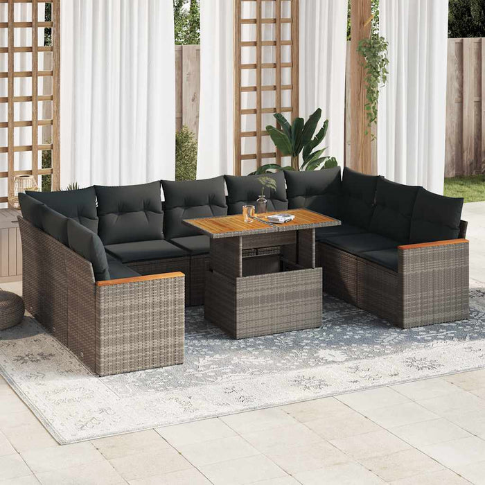 Set mobilier de grădină cu perne, 10 piese, gri, poliratan - WALTI WALTI