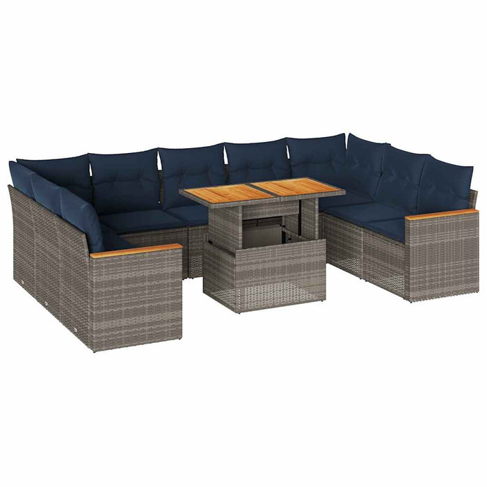 Set mobilier de grădină cu perne, 10 piese, gri, poliratan - WALTI WALTI