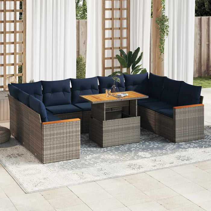Set mobilier de grădină cu perne, 10 piese, gri, poliratan - WALTI WALTI
