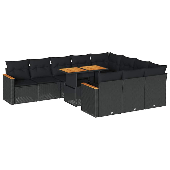 Set canapele grădină cu perne 11 piese, negru, poliratan/acacia - WALTI WALTI