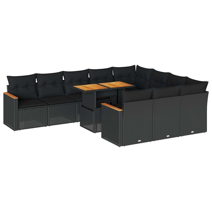 Set canapele grădină cu perne 11 piese, negru, poliratan/acacia - WALTI WALTI