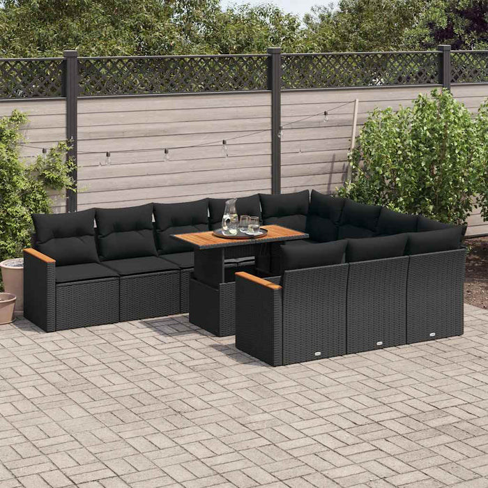 Set canapele grădină cu perne 11 piese, negru, poliratan/acacia - WALTI WALTI